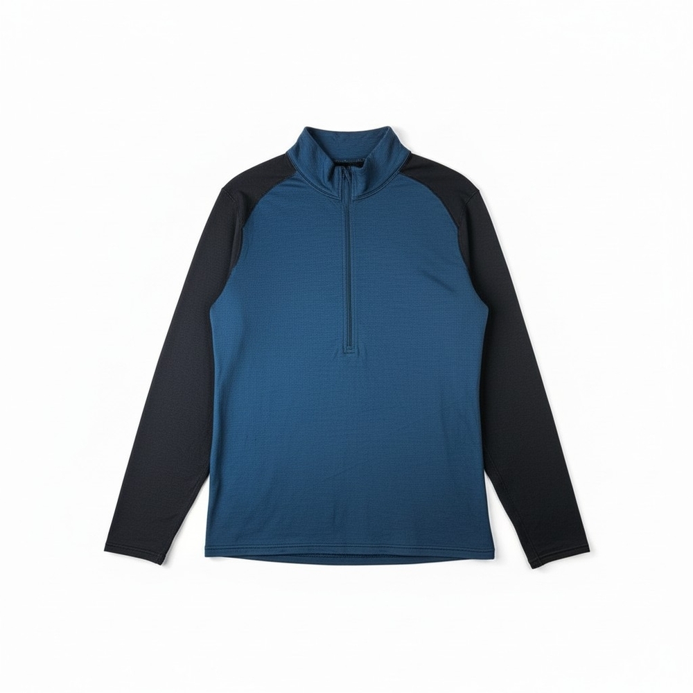 REI Co Op Merino Wool Quarter Zip Pullover Mens Medium Blue Black Long Sleeve